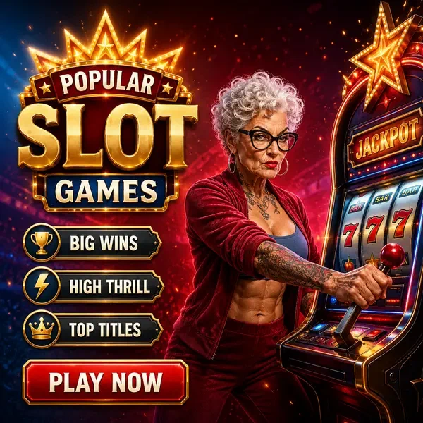 Determined woman pulling lever at Spingranny slot games in electric arena setting